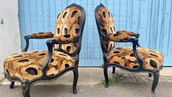 Pair Of La Reine Laquered Armchairs. Napoleon III, XIXth Century