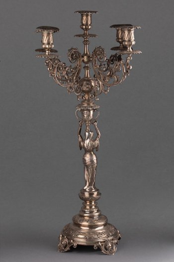 Large Solid Silver Candlestick, 19th Century