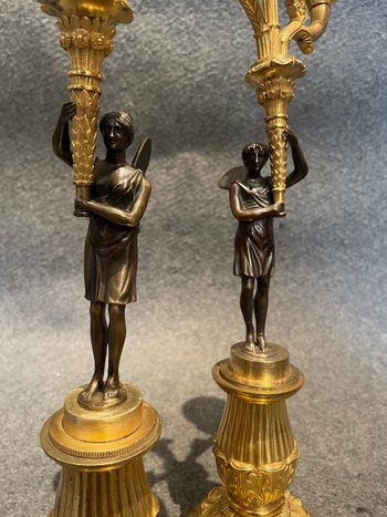 Pair Of Bronze Candlesticks, 19th Century