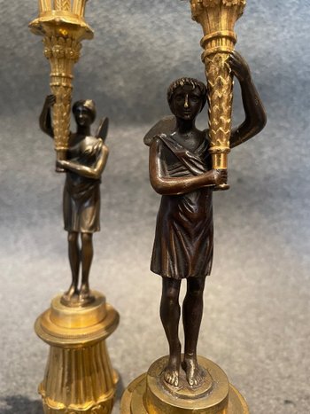 Pair Of Bronze Candlesticks, 19th Century