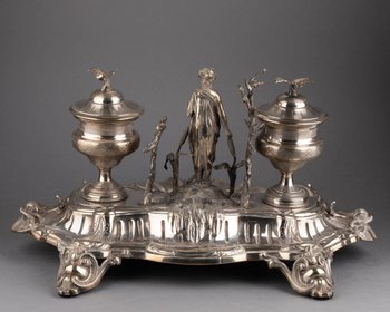 Inkwell In Sterling Silver Figuring Psyche, 19th Century