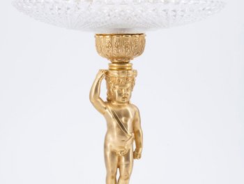 Bronze And Crystal Cup On White Marble Base, 19th Century