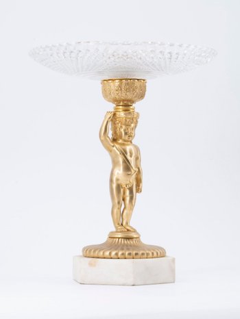 Bronze And Crystal Cup On White Marble Base, 19th Century