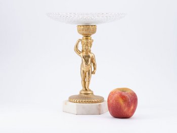 Bronze And Crystal Cup On White Marble Base, 19th Century