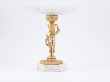 Bronze And Crystal Cup On White Marble Base, 19th Century