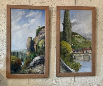 Diptych of landscapes of Dordogne and Perigord, dated 1928