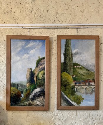 Diptych of landscapes of Dordogne and Perigord, dated 1928