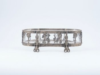 Centerpiece In Silvered Bronze And Crystal, 19th Century