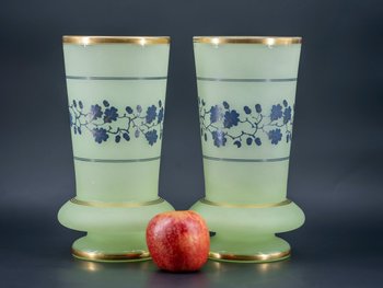 Pair Of Frosted Opaline Glass Vases, 19th Century