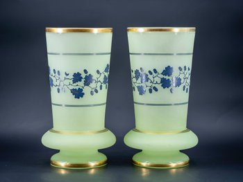 Pair Of Frosted Opaline Glass Vases, 19th Century