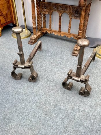 Pair Of Andirons In Wrought Iron, XVIIth Century