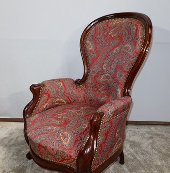 Kleine Bergère aus Mahagoni im Stil von Louis XV, Epoche Napoleon III - Mitte 19.