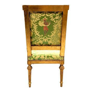 Armchair In Golden Wood XIX Louis XVI Style Reupholstered With A Fabric From Chez Rubelli