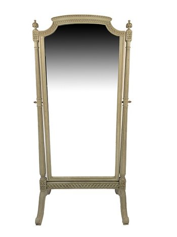 Grand miroir psyché de style Louis XVI en bois laqué gris, vers 1900