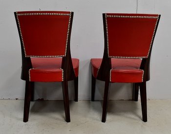 Pair of Chairs in Macassar Ebony and Red Leather – 1930s