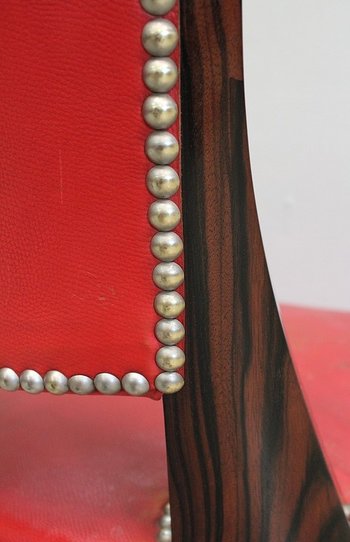 Pair of Chairs in Macassar Ebony and Red Leather – 1930s