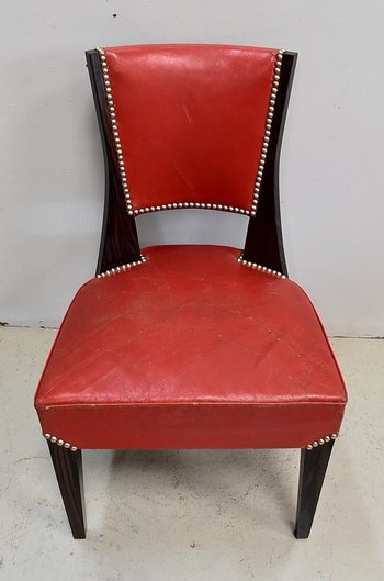 Pair of Chairs in Macassar Ebony and Red Leather – 1930s