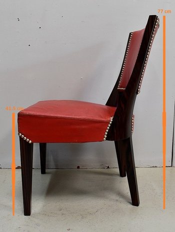 Pair of Chairs in Macassar Ebony and Red Leather – 1930s