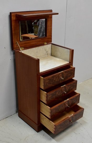 Rare Small Chest of Drawers, in Burl Mahogany Veneer - Late 19th Century