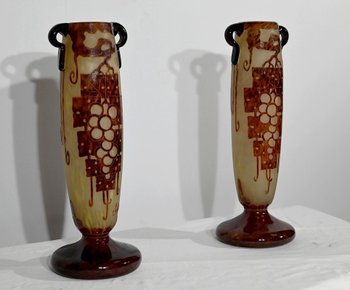 Pair of “French Glass” Vases, signed Charder, Art Deco - 1927