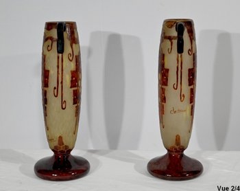 Pair of “French Glass” Vases, signed Charder, Art Deco - 1927