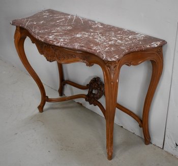 Console in solid Blond Walnut, Louis XV style, Napoleon III period - Mid-19th century