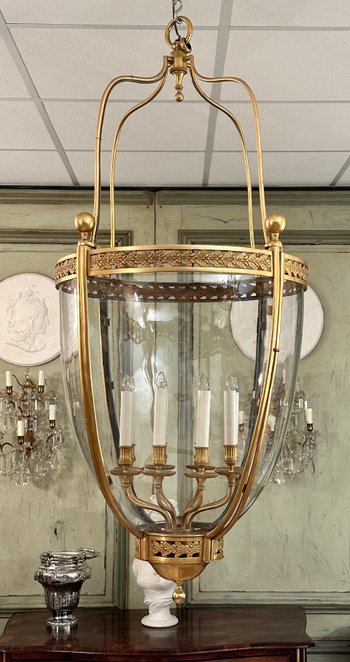 Exceptionnelle Lanterne Bronze Doré De Style Louis XVI Vers 1950 (ht 135 cm)