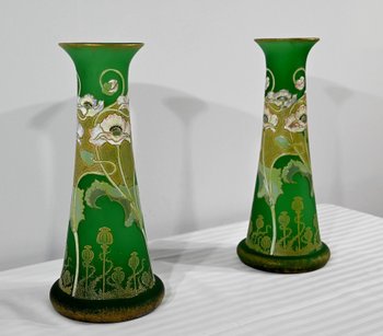 Pair of Glass Paste Vases, Legras, Art Nouveau - Late 19th century