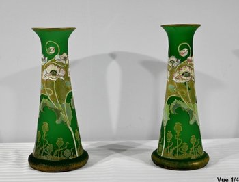 Pair of Glass Paste Vases, Legras, Art Nouveau - Late 19th century