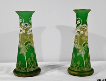 Pair of Glass Paste Vases, Legras, Art Nouveau - Late 19th century