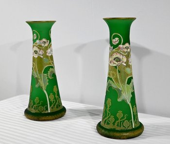 Pair of Glass Paste Vases, Legras, Art Nouveau - Late 19th century