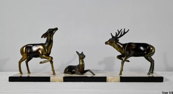 Deer, Doe and Fawn Group in Spelter - Early 20th Century