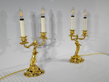 Pair of Gilt Bronze Candlesticks - Late 19th Century