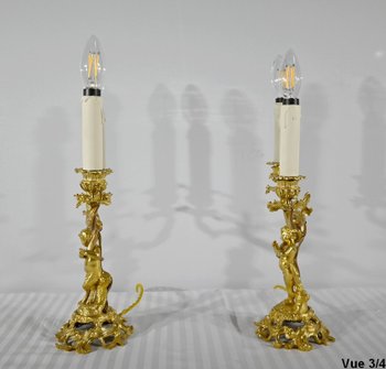 Pair of Gilt Bronze Candlesticks - Late 19th Century