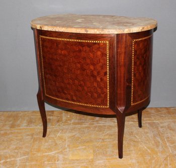 Commode rognon de style Louis XV en marqueterie vers 1900