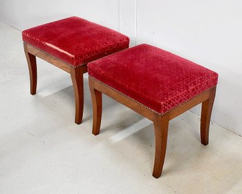 Rare Pair of Solid Mahogany Stools, Directoire period - End of XVIIIth century