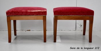 Rare Pair of Solid Mahogany Stools, Directoire period - End of XVIIIth century