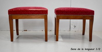 Rare Pair of Solid Mahogany Stools, Directoire period - End of XVIIIth century