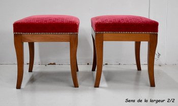 Rare Pair of Solid Mahogany Stools, Directoire period - End of XVIIIth century