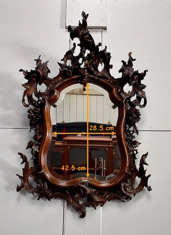 Miroir Rocaille en Noyer massif, style Louis XV - 1900