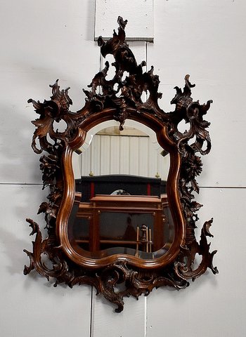 Miroir Rocaille en Noyer massif, style Louis XV - 1900