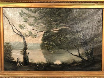 Nach Jean-Baptiste Camille Corot "Souvenir de Mortefontaine", Öl auf Leinwand Anfang 20.