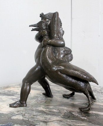 Bronze of a Cherub holding a Goose, by A. Collas – 19th century