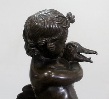 Bronze of a Cherub holding a Goose, by A. Collas – 19th century