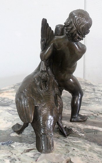 Bronze of a Cherub holding a Goose, by A. Collas – 19th century