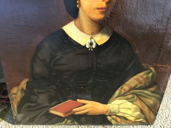 Portrait of a woman with a book.1860