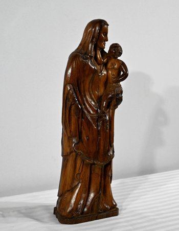 Sculpture in Olive Wood "Madonna and Child" - Late 19th century