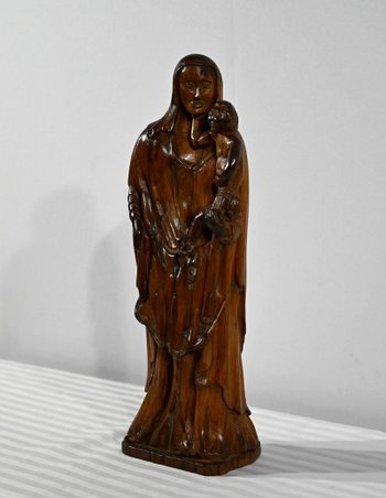 Sculpture in Olive Wood "Madonna and Child" - Late 19th century