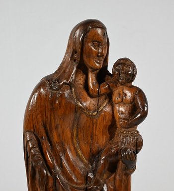 Sculpture in Olive Wood "Madonna and Child" - Late 19th century