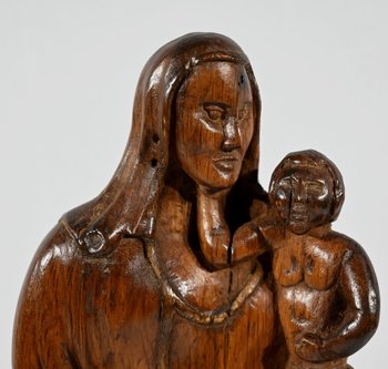 Sculpture in Olive Wood "Madonna and Child" - Late 19th century